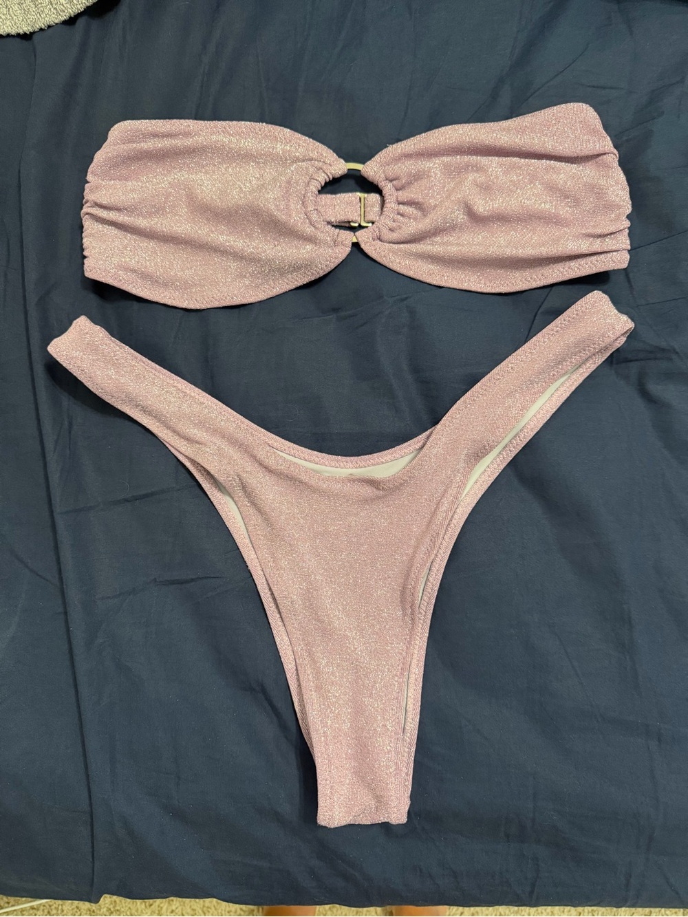 Sparkling Lilac Bandeau Bikini Set with Silver Ring